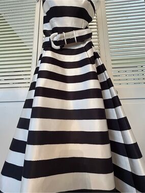 Nicholas Black and Cream Striped Strapless Gown with Belt Size 6